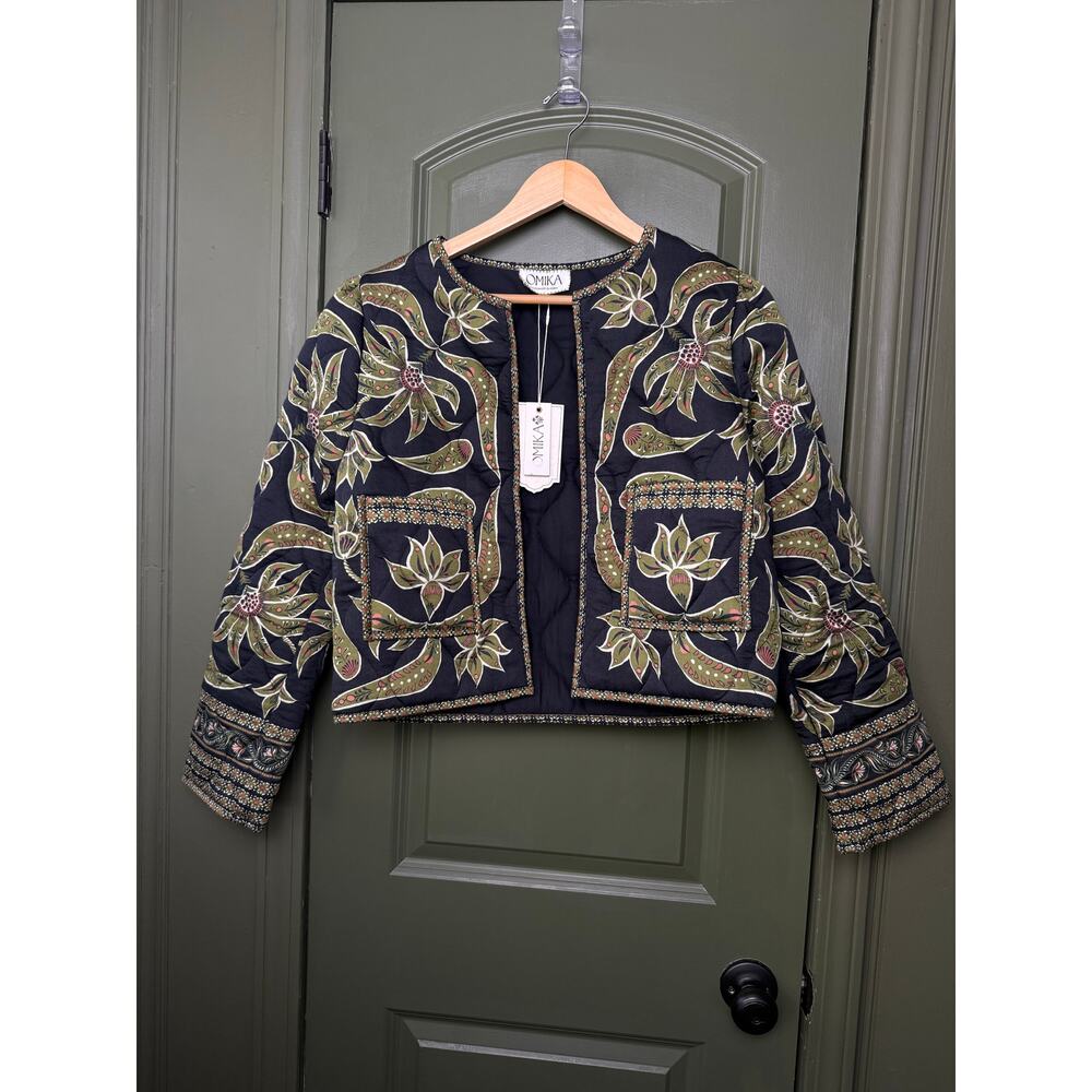 NWT Omika LIghtweight Quilted Finley Floral Jacket Alexia Onyx Black Green Large - Picture 3 of 8
